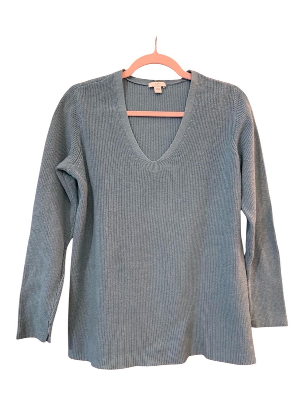 J Jill Teal Blue Ribbed V Neck Sweater Quiet Luxury Long Sleeve Small